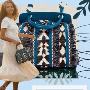NWT Bohemian Sam Edelman “Bobbi” Tribal Satchel Bag Purse Crossbody Pacific Blue